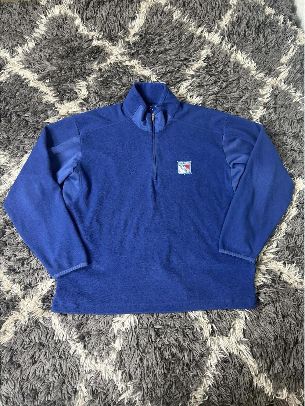 New York Rangers Antigua Fleece Pullover Mens Large Blue 1/4 Zip Jacket NHL